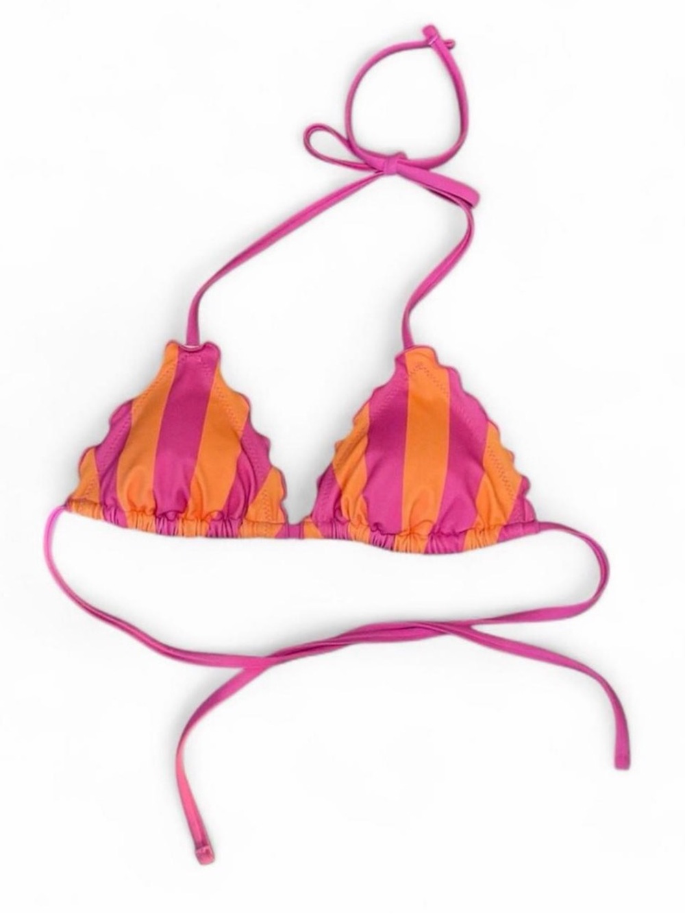 No Boundaries Pink XXS Bikini Top Orange Stripes Stripe Striped Ruffle Trim